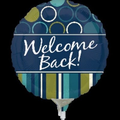 Welcome Back 9 inch (23 cm) Foil Balloon ANA35585 - I - Inflated, On Cup & Stick