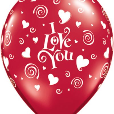 I Love You Swirling Hearts Ruby Red Printed Latex Balloons Q37148