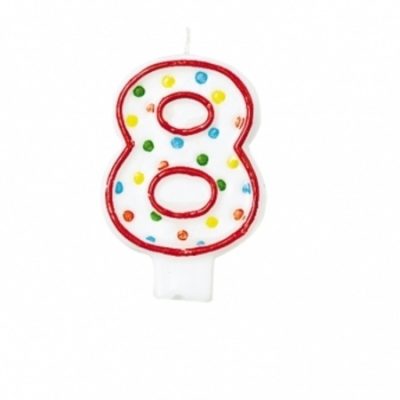 Polka Dots Flat Candle Numeral 8 AM176008