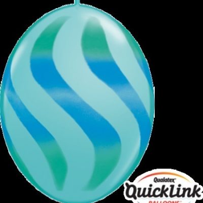 Quick Link 12inch (30cm) Caribbean Blue, Green & Blue Wavy Stripes Latex Balloons Q28108