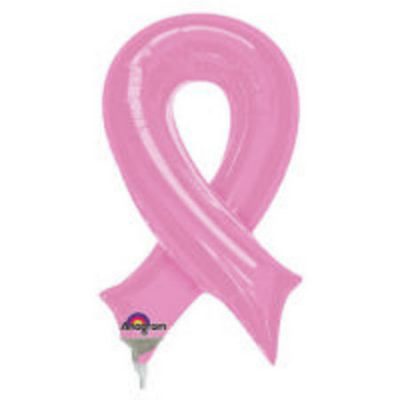 Pink Ribbon Mini Shape Foil Balloon ANA17428 - I - Inflated, On Cup & Stick