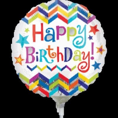 Happy Birthday Chevron Star 9 inch (23cm) Foil Balloon ANA30876 - I - Inflated, On Cup & Stick