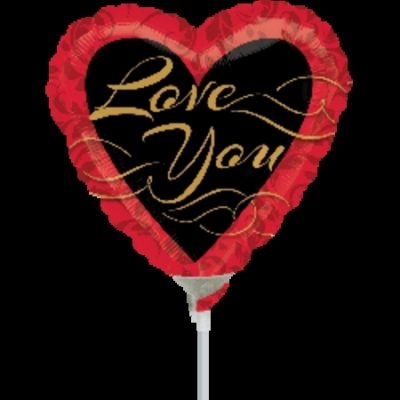 Love You Gold & Black 4 inch (10cm) Foil Balloon ANA27688 - I - Inflated, On Cup & Stick