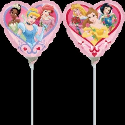 Princesses Love Heart 9 inch (23cm) Foil Balloon ANA2304 - I - Inflated, On Cup & Stick