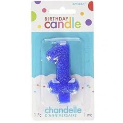 Number 1 Blue Glitter Molded Candle AM170181