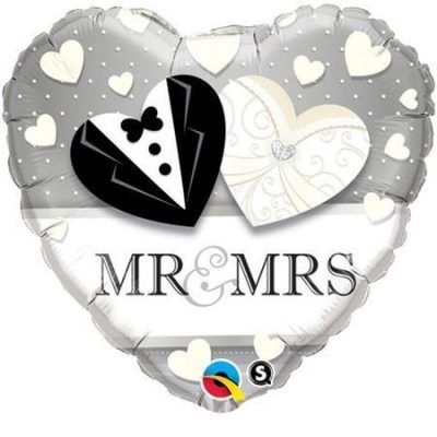 Mr & Mrs Tuxedo & Wedding Dress Heart Shape Foil Balloon Q15771
