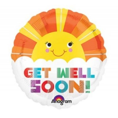 Get Well Soon Smiley Sunshine 4 inch (10 cm) Foil Balloon ANA28882 - I - Inflated, On Cup & Stick