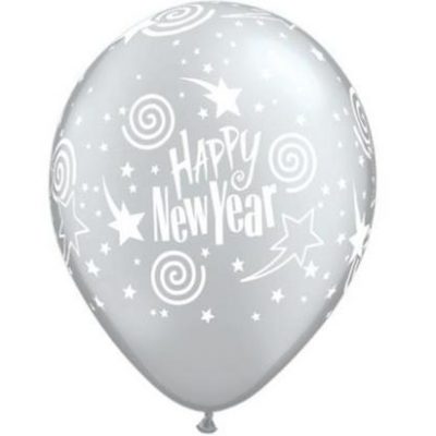 New Years Eve Swirling Stars Silver Latex Balloons Q96589