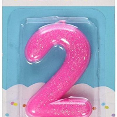 Number 2 Glitter Pink Molded Candle AM170149