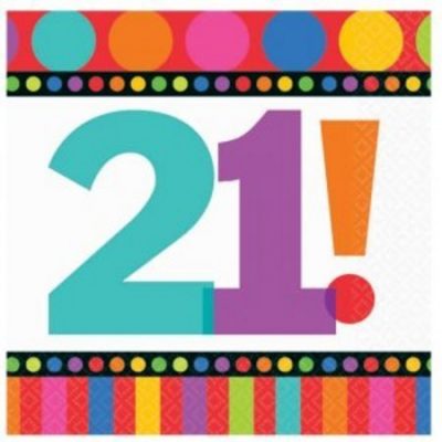 Happy Birthday 21 Dots & Stripes Beverage Napkins AM509570