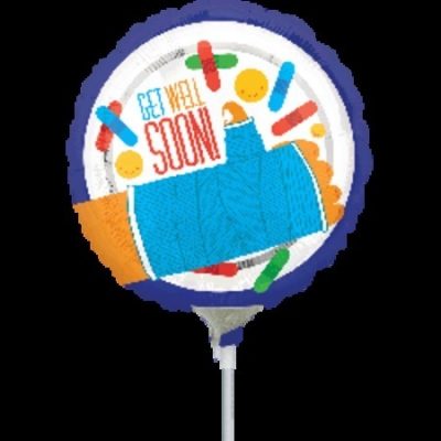 Get Well Hand Cast 9 inch (23cm) Foil Balloon ANA26875 - I - Inflated, On Cup & Stick
