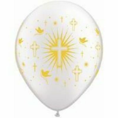 Cross & Doves Pearl White with Gold Ink Latex Balloon Q86384