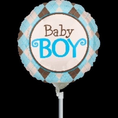 Argyle Baby Boy 4 inch (10cm) Foil Balloon ANA26889 - F - Uninflated, Heat Sealer Required