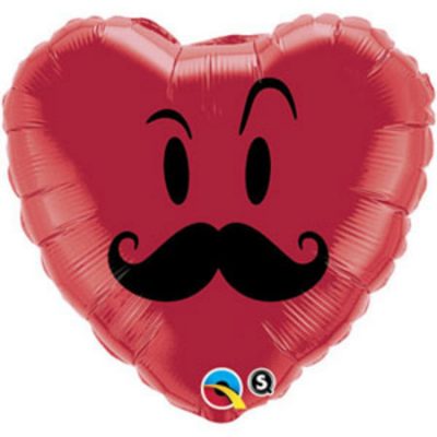 Mr Moustache Ruby Red Heart Shape Foil Balloon Q60066