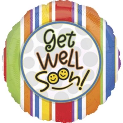 Get Well Soon Smiles 4 inch (10cm) Foil Balloon ANA14246 - I - Inflated, On Cup & Stick