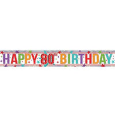 Happy 80th Holographic Multi Colour Banner AM9900970