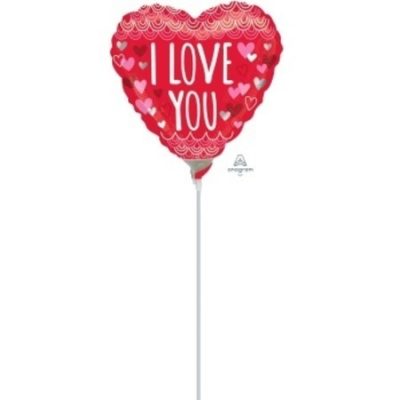 I Love You Sketchy Scallop 4 inch (10 cm) Foil Balloon ANA34378 - F - Uninflated, Heat Sealer Required