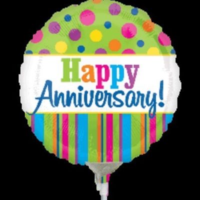 Bright Anniversary 9 inch (23 cm) Foil Balloon ANA32139 - I - Inflated, On Cup & Stick
