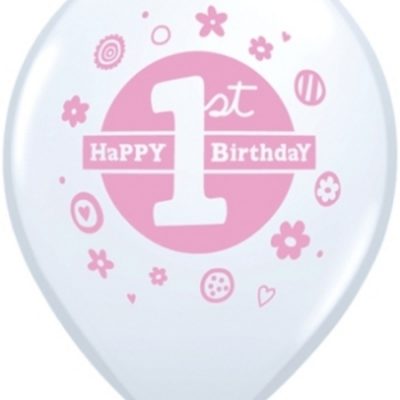 1st Birthday Girl White Latex Balloons Q81978
