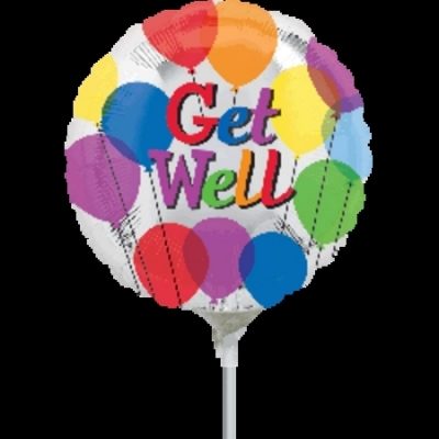 Get Well Balloons 9 inch (23cm) Foil Balloon ANA22133 - I - Inflated, On Cup & Stick