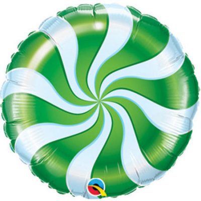 Candy Swirl Green 9 inch (23cm) Foil Balloon Q51000 - I - Inflated, On Cup & Stick