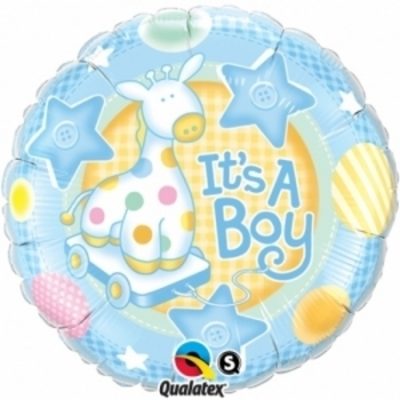 It's A Boy Giraffe 9 inch (23cm) Foil Balloon Q32947 - F - Uninflated, Heat Sealer Required