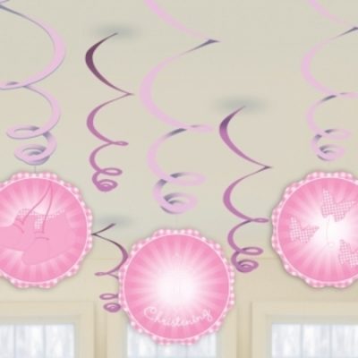 Pink Booties Christening Hanging Swirl Decorations AM997298
