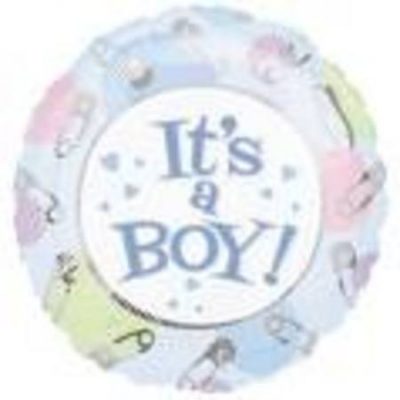It's A Boy Dots & Pins 4 inch (10cm) Foil Balloon ANA10124 - I - Inflated, On Cup & Stick