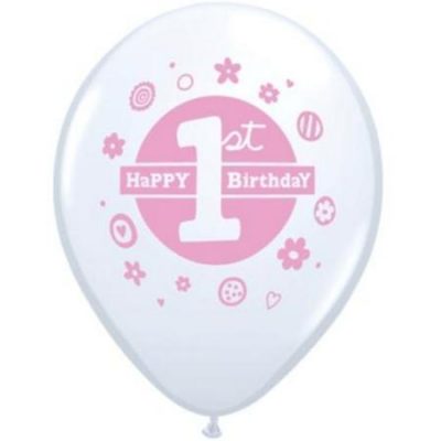 1st Birthday Girl White Latex Balloons Q81978