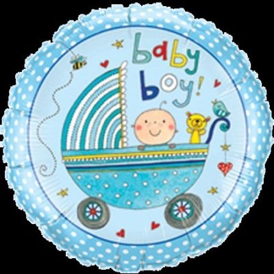Baby Boy Stroller 9 inch (23cm) Foil Balloon Q50078 - I - Inflated, On Cup & Stick