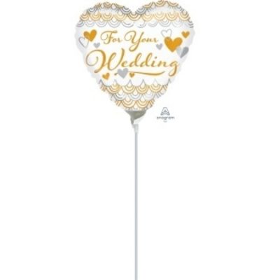 For Your Wedding Heart 9 inch (22 cm) Foil Balloon ANA35217 - I - Inflated, On Cup & Stick