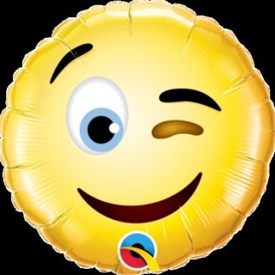 Smiley Wink 9 inch (23 cm) Foil Balloon Q49428 - I - Inflated, On Cup & Stick