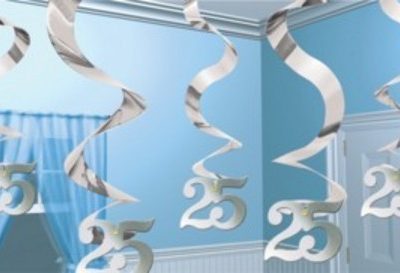 Silver Anniversary Wishes Hanging Swirl Decorations AM679090