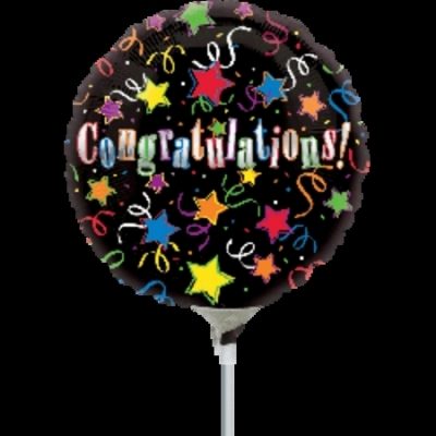 Congratulations! 9 inch (22cm) Foil Balloon ANA22143 - I - Inflated, On Cup & Stick
