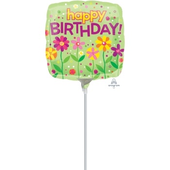 Garden Patch Birthday 9 inch (23 cm) Foil Balloon ANA35635 - I - Inflated, On Cup & Stick