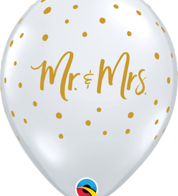 Mr & Mrs Dots Diamond Clear with Gold Dots Latex Balloons Q57641