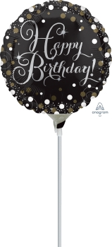 Sparkling Birthday 9 inch (23 cm) Foil Balloon ANA36563 - I - Inflated, On Cup & Stick