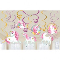 Magical Unicorn Hanging Swirl Decorations Glittered AM671929