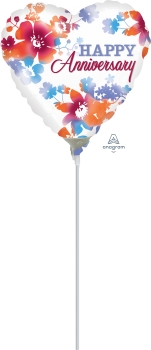 Happy Anniversary Watercolour 4 inch (10 cm) Foil Balloon ANA31929 - I - Inflated, On Cup & Stick