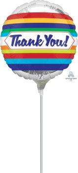 Thank You Stripes 4 inch (10 cm) Foil Balloon Q35588 - F - Uninflated, Heat Sealer Required