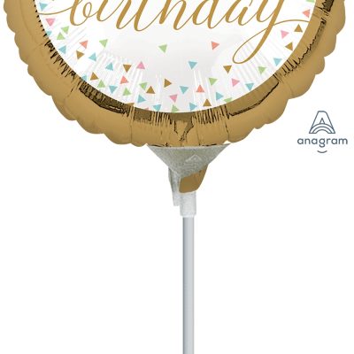 Pastel Confetti Happy Birthday 9 inch (23cm) Foil Balloon ANA37185 - I - Inflated, On Cup & Stick