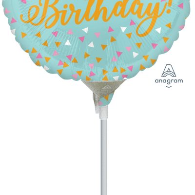 Woo Hoo Happy Birthday 9 inch (23cm) Foil Balloon ANA38173 - I - Inflated, On Cup & Stick