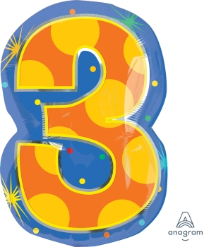 Number 3 Confetti Dots 18 inch (45 cm) Junior Shape Foil Balloon ANA35762