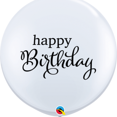White Simply Happy Birthday 3' Latex Balloons Q88200
