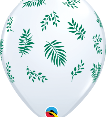 White Tropical Greenery 11 inch (28 cm) Latex Balloon Q87901