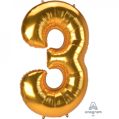 SuperShape Jumbo Number 3 Gold (93cm x 134cm) Foil Balloon ANA38891