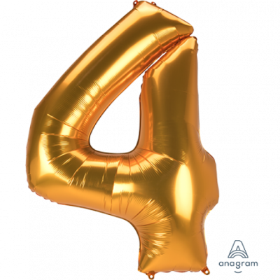 SuperShape Jumbo Number 4 Gold (93cm x 134cm) Foil Balloon ANA38892