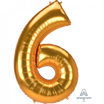 SuperShape Jumbo Number 6 Gold (93cm x 134cm) Foil Balloon ANA38915