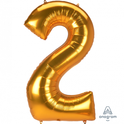 SuperShape Jumbo Number 2 Gold (93cm x 134cm) Foil Balloon ANA38890