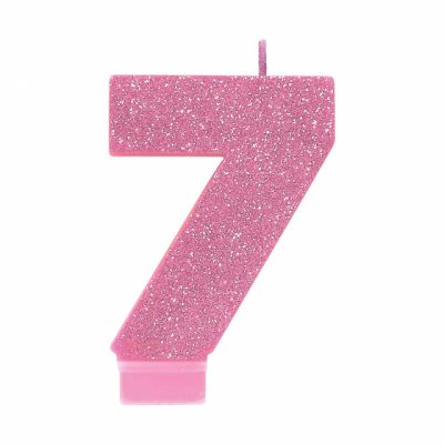 Number 7 Pink Glitter Candle AM8831349